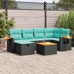 vidaXL Salon de jardin 7 Pièces avec coussins noir résine tressée