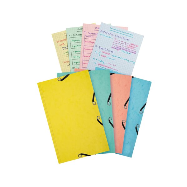 Chemise 3 Rabats À Élastiques Aquarel + 25 Fiches Bristol 125x200mm - 4 Couleurs Assorties - Couleurs Assorties - X 10 - Exacompta