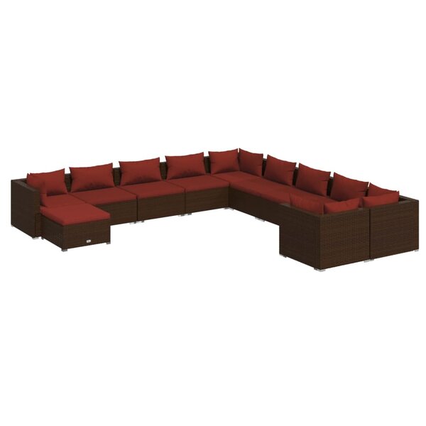 vidaXL Salon de jardin 11 Pièces avec coussins Résine tressée Marron
