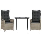 vidaXL Ensemble à manger de jardin 3Pièces coussins gris clair poly rotin