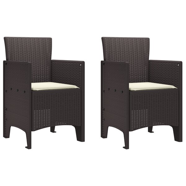 vidaXL Chaises de jardin avec coussins 2 Pièces Marron Poly Rattan