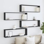 vidaXL Étagères cube murales 4 Pièces noir 100x15x30 cm bois d'ingénierie