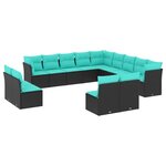 vidaXL Salon de jardin avec coussins 13 Pièces noir résine tressée