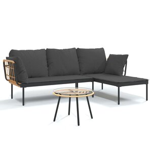 vidaXL Salon de jardin 3 Pièces avec coussins gris foncé résine tressée