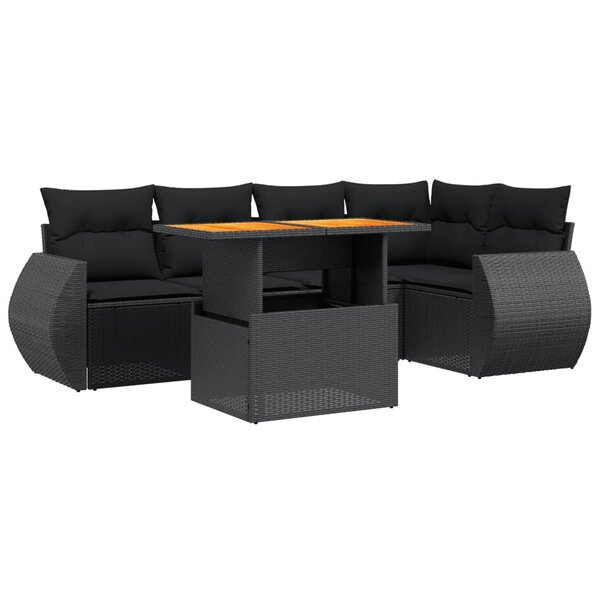 vidaXL Salon de jardin 6 Pièces avec coussins noir résine tressée