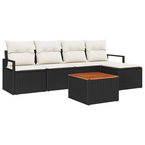 vidaXL Ensemble de Canapé de Jardin 6 Pièces Noir  blanc Grand Rotin