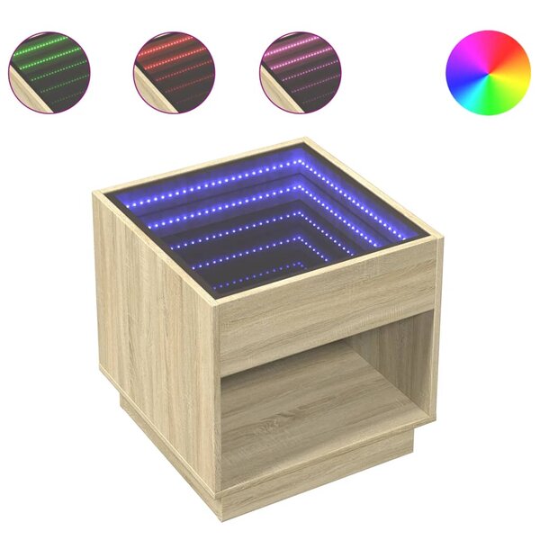 vidaXL Table de chevet avec LED infini chêne sonoma 50x50x50 cm