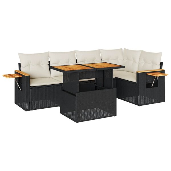 vidaXL Salon de jardin 6 Pièces avec coussins noir résine tressée acacia