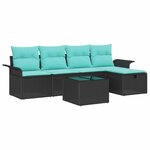 vidaXL Ensemble de canapé de jardin 6 Pièces Noir et turquoise polyrotin