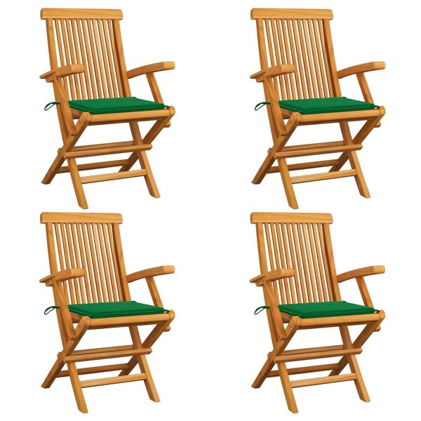 vidaXL Chaises de jardin et coussins vert lot de 4 Bois de teck massif