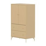 Flexa SAGA Armoire 2 portes et 2 tiroirs a facades rainurees Beige sable Oat Pieds metalliques et boutons Oat