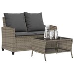 vidaXL Canapé de jardin 2 places coussins et table gris résine tressée