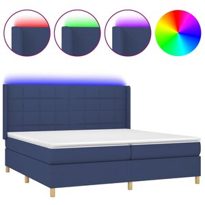vidaXL Sommier à lattes de lit et matelas et LED Bleu 200x200 cm Tissu