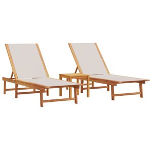 vidaXL Chaises longues lot de 2 table gris bois d'acacia et textilène