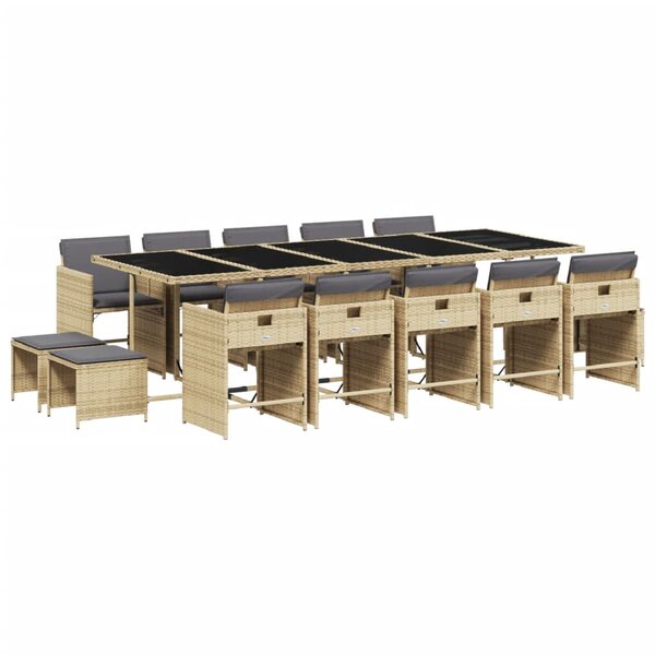 vidaXL Ensemble à manger de jardin et coussins 15 Pièces mélange beige