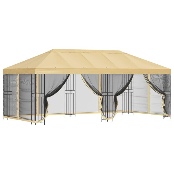 vidaXL Gazebo avec murs latéraux 6 x 3 m Crème Polyester et Acier