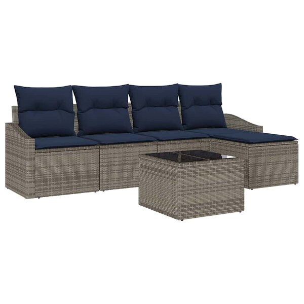 vidaXL Ensemble de Canapés avec coussin 6 Pièces Gris et marine polyrotin