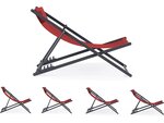 Lot de 2 chiliennes métal en textilene - avec têtière - rouge