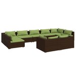 vidaXL Salon de jardin 9 Pièces avec coussins Marron Résine tressée