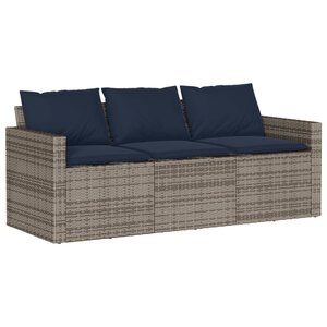 vidaXL Canapé de jardin avec coussins 3 places gris résine tressée