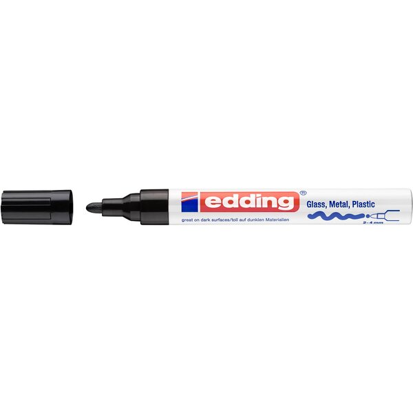 Marqueur Peinture Brillante 750 Pointe Ronde Noir 2-4 mm x 10 EDDING