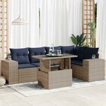vidaXL Salon de jardin 6 Pièces avec coussins noir résine tressée acacia
