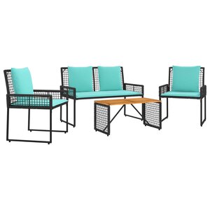 vidaXL Ensemble de meubles d'extérieur 4 Pièces Noir et turquoise