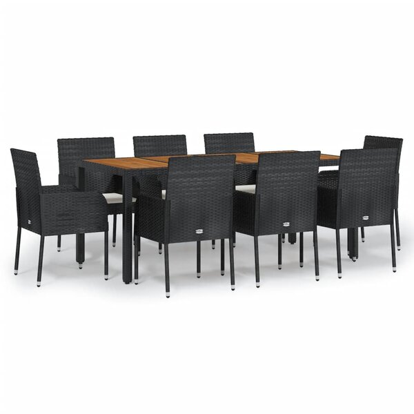 vidaXL Ensemble à manger jardin 9Pièces et coussins noir résine tressée