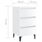 vidaXL Table de chevet avec pieds en métal Blanc brillant 40x35x69 cm