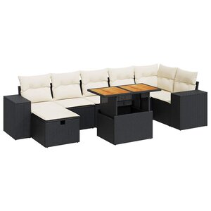 vidaXL Salon de jardin 5 Pièces avec coussins noir résine tressée acacia