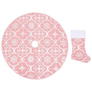 vidaXL Jupe de sapin de Noël de luxe avec chaussette Rose 90 cm Tissu