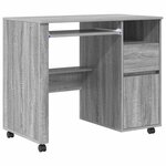 vidaXL Bureau avec roulettes Gris 91 x 50 x 77 cm Bois d'ingénierie
