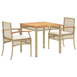 vidaXL Ensemble à manger de jardin et coussins 3 Pièces Beige poly rotin