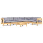 vidaXL Salon de jardin 8 Pièces avec coussins gris Bois de pin massif
