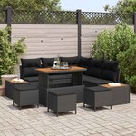 vidaXL Ensemble de canapé de jardin avec coussin 9 Pièces Noir Poly rotin