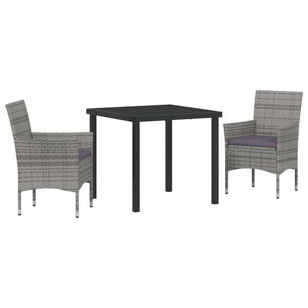 vidaXL Ensemble de salle à manger pour jardin 3 Pièces Gris Poly rotin