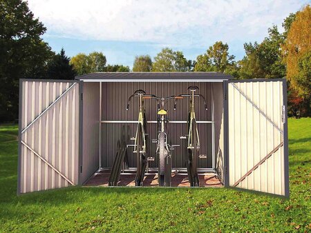 Abri jardin métal 4 vélos - 4 02m² - 203 x 198 x 157/142 cm - Gris - La  Poste