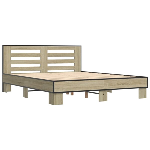 vidaXL Cadre de lit chêne sonoma 160x200 cm bois d'ingénierie et métal