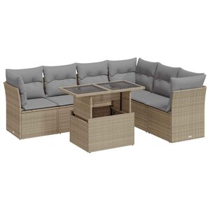 vidaXL Salon de jardin avec coussins 7 Pièces beige résine tressée