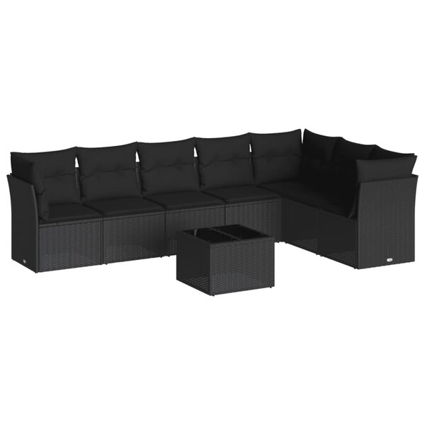 vidaXL Salon de jardin 8 Pièces avec coussins noir résine tressée