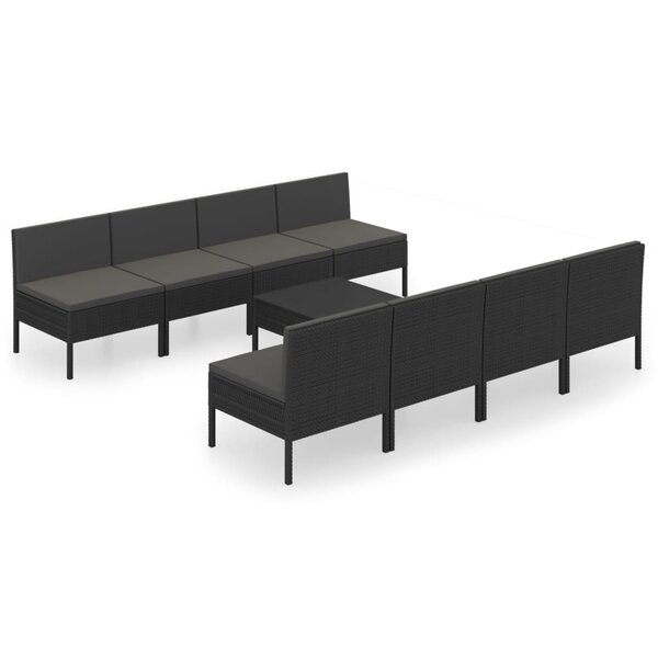 vidaXL Salon de jardin 9 Pièces avec coussins Résine tressée Noir