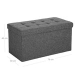 Coffre de rangement couvercle pliable par 2 côtés banc de rangement 300 kg charge admissible 76 x 38 x 38 cm gris 12_0005138