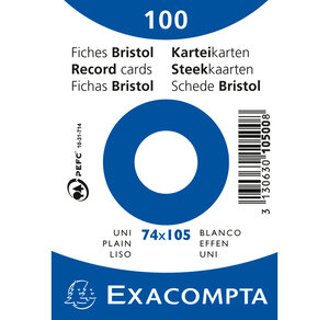 Paquet 100 fiches sous film - bristol uni non perforé 74x105mm - Blanc EXACOMPTA