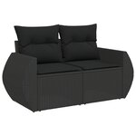 Ensemble de canapé de jardin 14 pièces avec coussins noir poly rotin