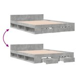 vidaXL Cadre de lit avec tiroirs sans matelas gris béton 150x200 cm