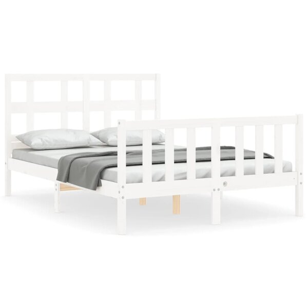 vidaXL Cadre de lit avec tête de lit blanc 140x190 cm bois massif