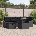 vidaXL Ensemble de canapé de jardin avec coussin 7 Pièces Noir Poly rotin