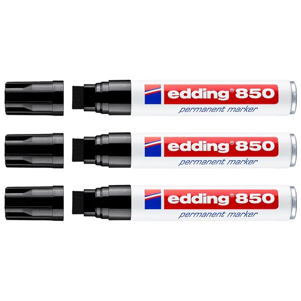 Marqueur Permanent 850 Noir Pointe Large Biseautée 5-15 mm x 3 EDDING