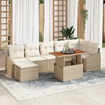 vidaXL Ensemble de canapé de jardin 8 pièces avec coussins Beige Rattan Poly
