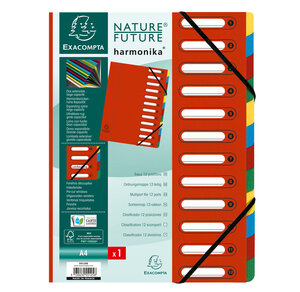 Trieur HARMINIKA à Fenêtres et Élastiques 12 Compartiments Rouge EXACOMPTA